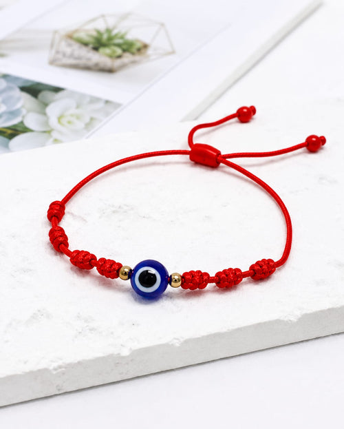 3-Piece Evil Eye Red String Bracelet Set – 7-Knot Adjustable Lucky Bracelets