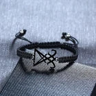 Men’s Lucifer Sigil Bracelet – Adjustable Black Braided Rope Occult Symbol Cuff