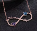 Personalised Infinity Name Necklace with 2 Birthstones – Custom Heart Pendant Gift