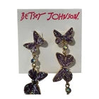 Betsey Johnson Purple Butterfly Mismatched Dangle Earrings – Lavender Crystal Statement Jewellery