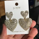 J.Crew Double Heart Pave Rhinestone Drop Earrings – Gold-Tone Statement Jewellery