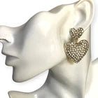 J.Crew Double Heart Pave Rhinestone Drop Earrings – Gold-Tone Statement Jewellery