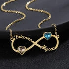 Personalised Infinity Name Necklace with 2 Birthstones – Custom Heart Pendant Gift