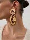 Large Gold-Tone Geometric Swirl Drop Earrings – Abstract Spiral Statement Jewellery