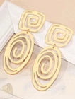 Large Gold-Tone Geometric Swirl Drop Earrings – Abstract Spiral Statement Jewellery
