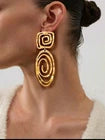 Large Gold-Tone Geometric Swirl Drop Earrings – Abstract Spiral Statement Jewellery