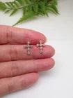 925 Sterling Silver CZ Cross Stud Earrings – Gold-Tone Jewellery for Women & Girls