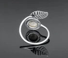 925 Sterling Silver Moonstone Leaf Ring – Adjustable Round Gemstone Ring for Women