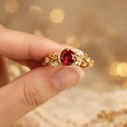 Garnet & Moissanite Engagement Ring – 925 Sterling Silver Leaf Band for Women