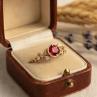 Garnet & Moissanite Engagement Ring – 925 Sterling Silver Leaf Band for Women