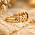 Garnet & Moissanite Engagement Ring – 925 Sterling Silver Leaf Band for Women