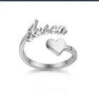 Personalised Name Ring with Heart – Adjustable Stainless Steel Custom Ring