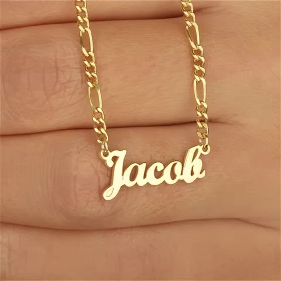 Personalized Cursive Name Necklace with Figaro Chain – Stainless Steel