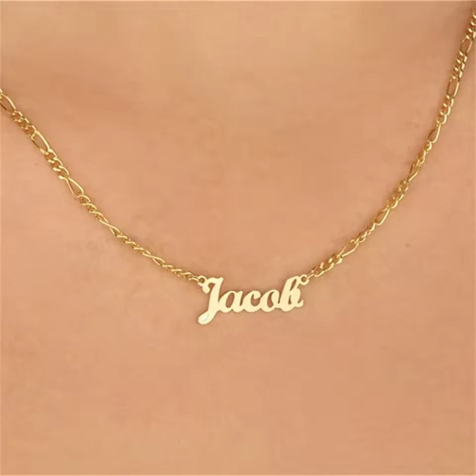 Personalized Cursive Name Necklace with Figaro Chain – Stainless Steel