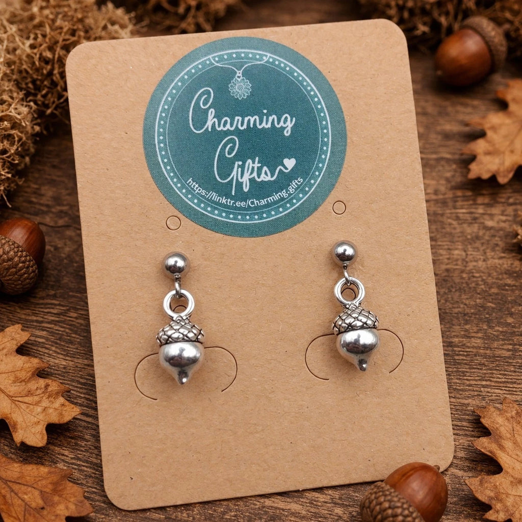 Silver-Tone Acorn Drop Earrings – Nature-Inspired Symbolic Gift for Her