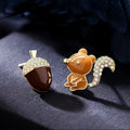 Mismatched Squirrel & Acorn Stud Earrings – Gold-Tone Crystal Woodland Jewellery