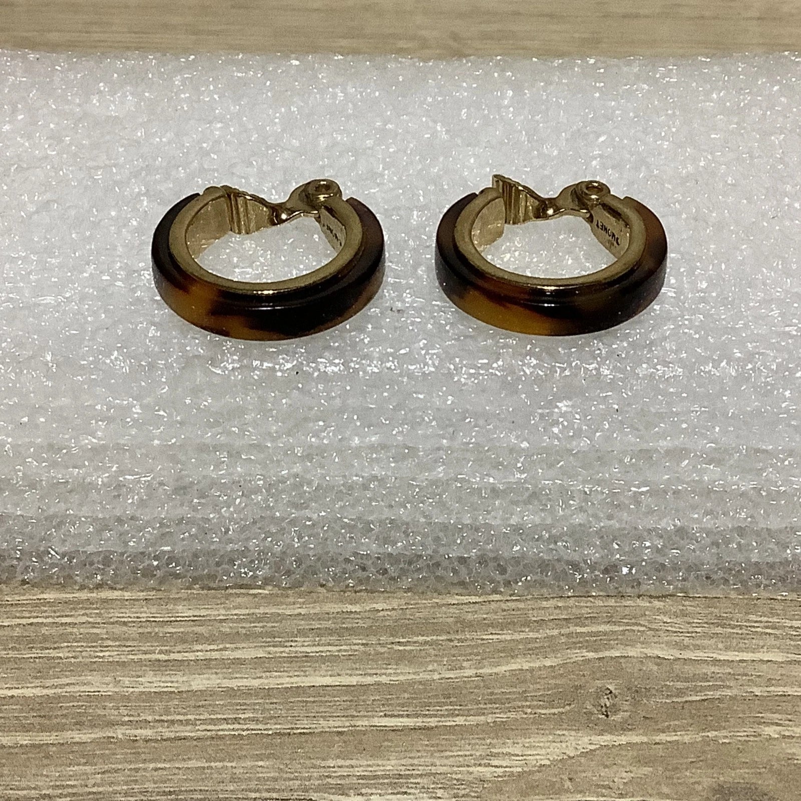 Monet Tortoiseshell Hoop Clip-On Earrings – Gold-Tone Acrylic Resin Jewellery