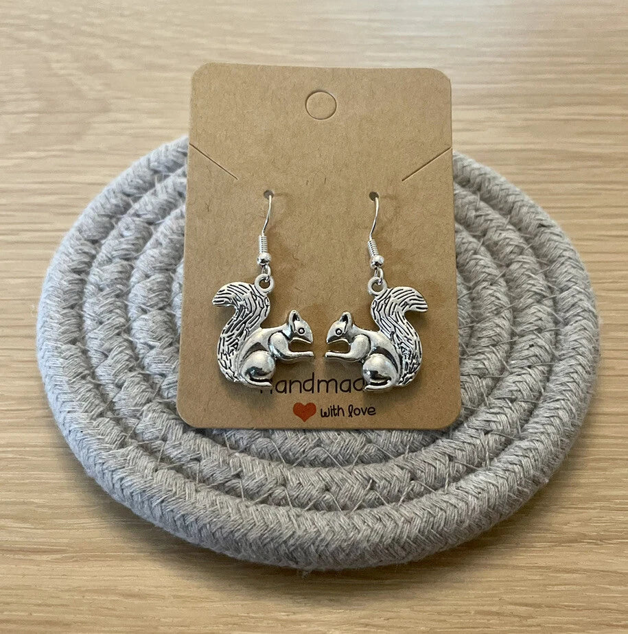 Squirrel Drop Earrings with Sterling Silver Hooks – Tibetan Silver Woodland Jewellery