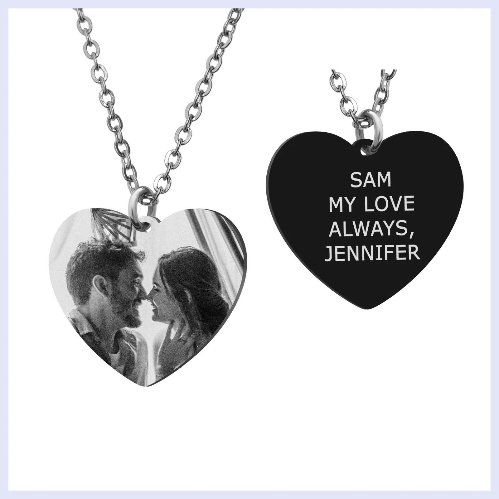 Personalised Heart Photo Necklace – Custom Message Engraved Pendant Gift