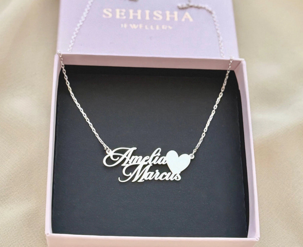 Personalised Double Name Necklace with Heart – 925 Sterling Silver
