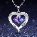 Personalised Double Birthstone Name Necklace – Engraved Heart Pendant with Zirconia Stones