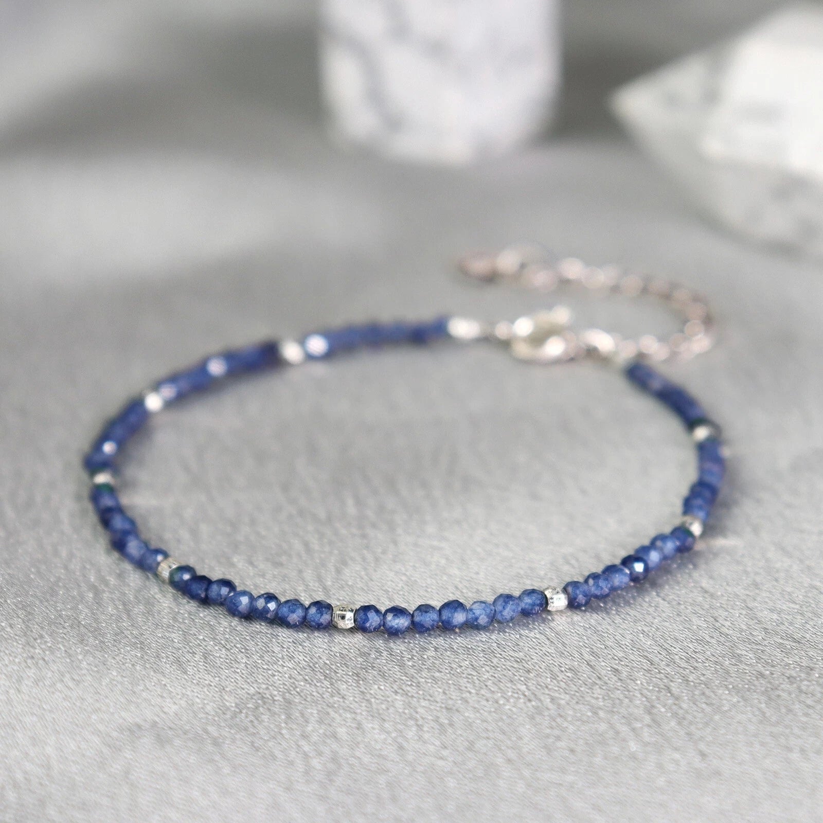 Minimalist Sapphire Bead Bracelet for Women – 2mm Blue Gemstone Jewellery