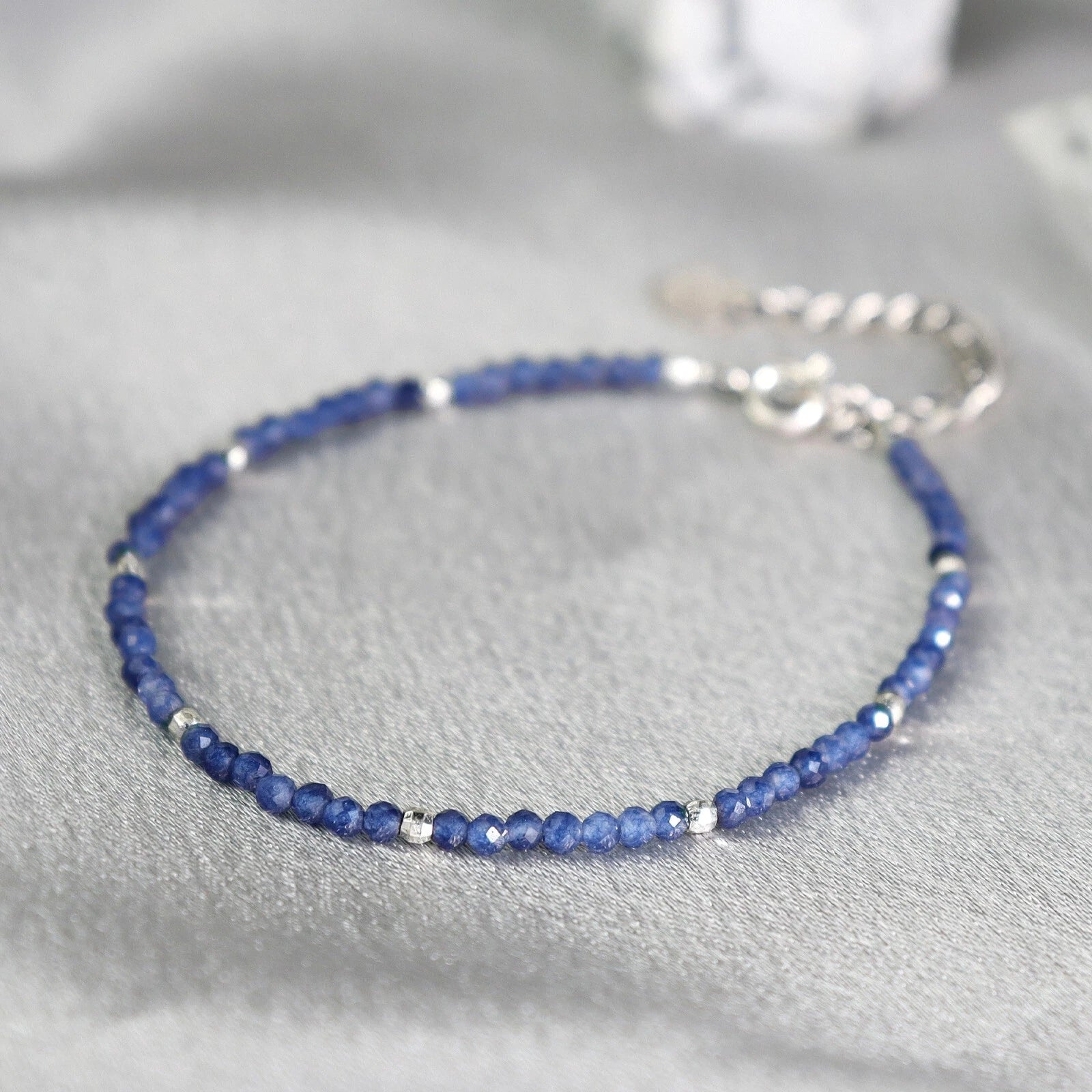 Minimalist Sapphire Bead Bracelet for Women – 2mm Blue Gemstone Jewellery