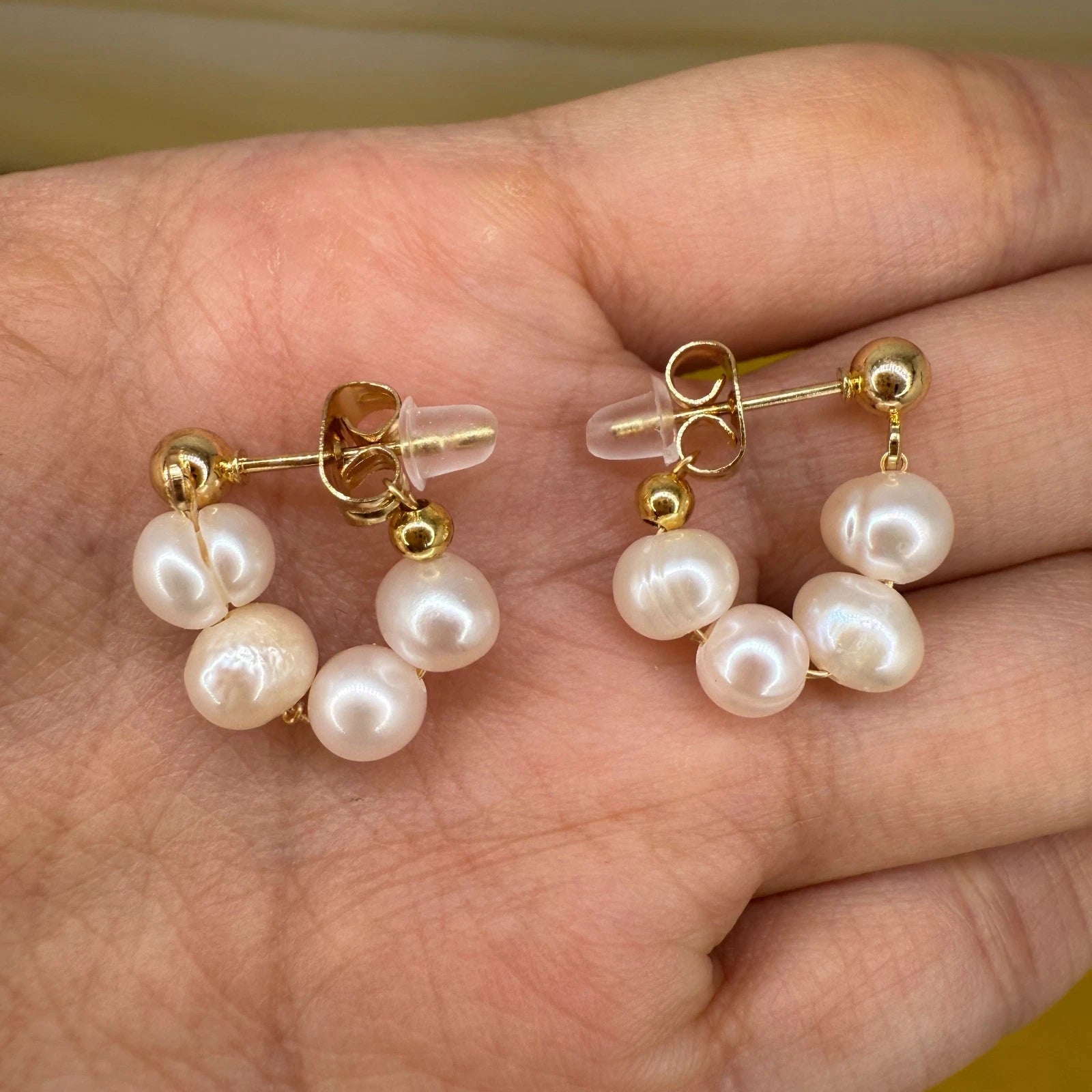 Natural Freshwater Pearl Cluster Stud Earrings – 14K Gold-Plated Bridal Jewellery