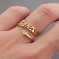 Personalised Name Ring with Heart – Adjustable Stainless Steel Custom Ring