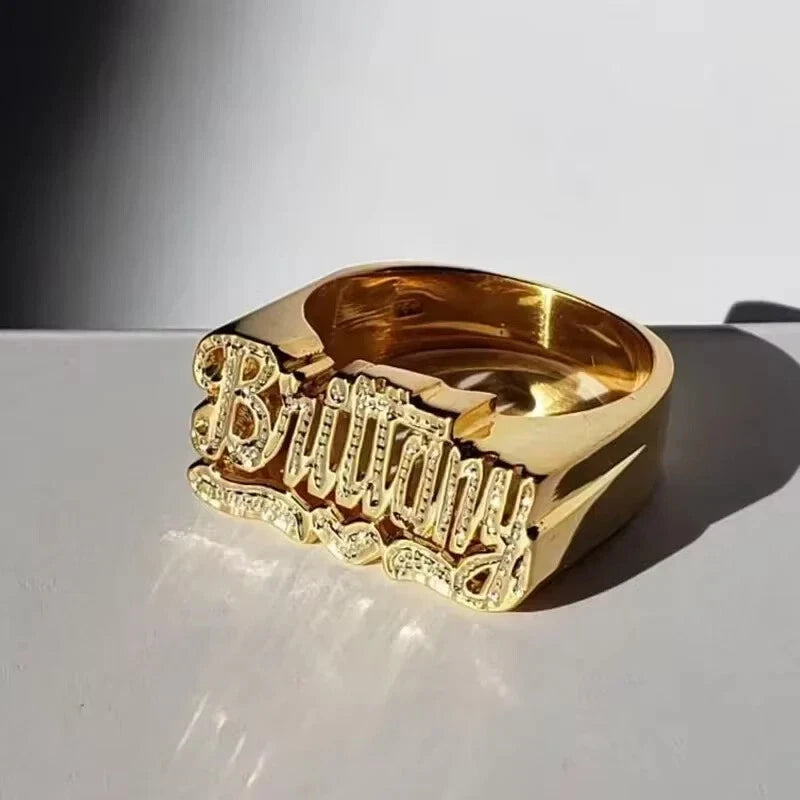 Personalised Chunky Name Ring – Custom Stainless Steel Statement Ring in Gold or Silver