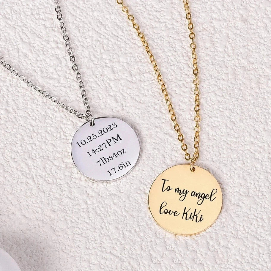Personalised Engraved Disc Necklace – Custom Name, Initial, Date or Message Pendant