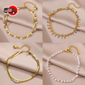 Women’s Gold-Tone Stainless Steel Anklet – Pearl, Beaded & Layered Beach Jewellery