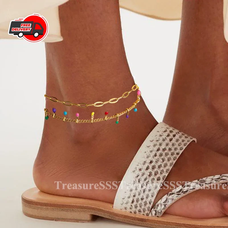 Women’s Gold-Tone Stainless Steel Anklet – Pearl, Beaded & Layered Beach Jewellery