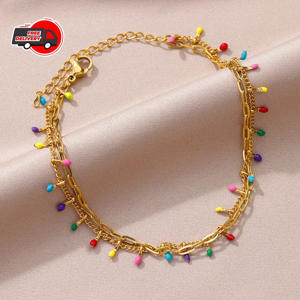 Women’s Gold-Tone Stainless Steel Anklet – Pearl, Beaded & Layered Beach Jewellery