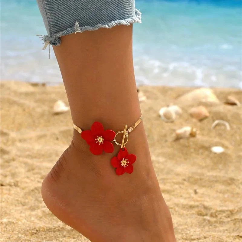 Gold Cherry Blossom Charm Anklet for Women – Summer Beach Fashion Anklet Jewellery Gift