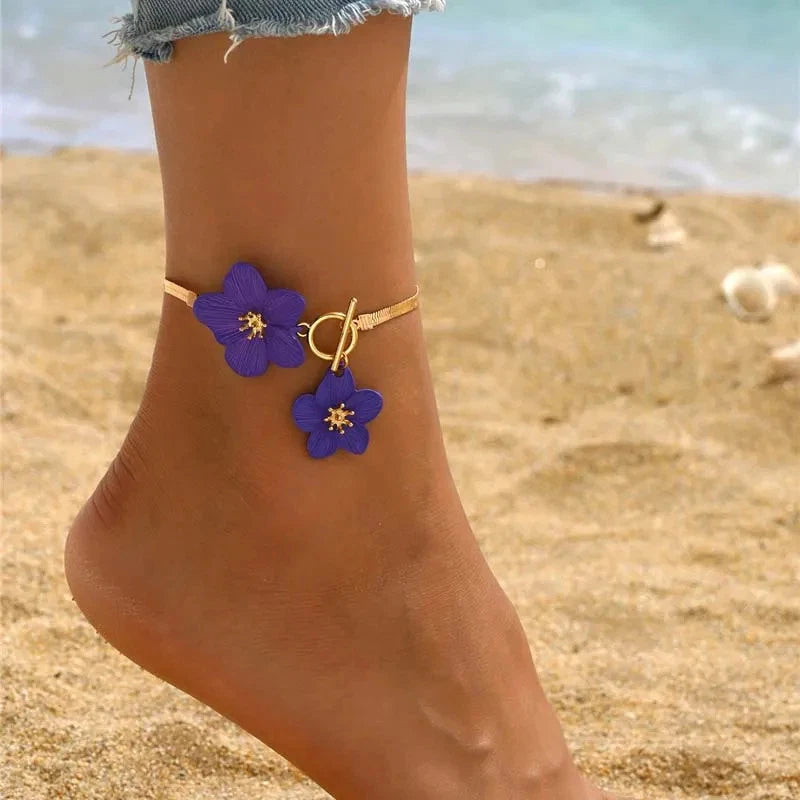 Gold Cherry Blossom Charm Anklet for Women – Summer Beach Fashion Anklet Jewellery Gift