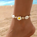 Bohemian Flower & Shell Beaded Anklet for Women – Summer Beach Foot Jewellery