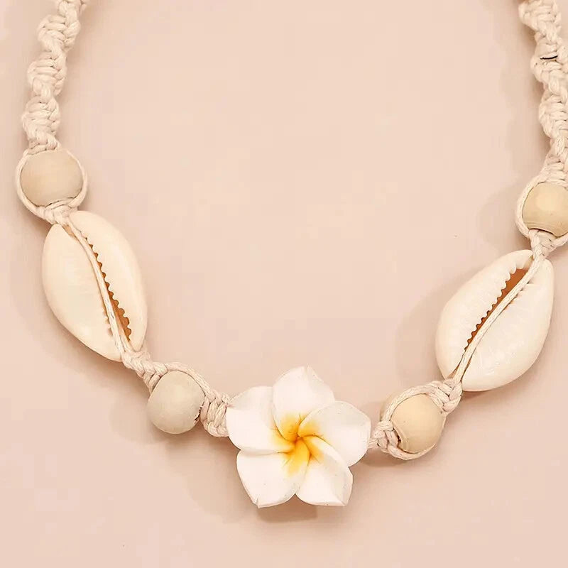 Bohemian Flower & Shell Beaded Anklet for Women – Summer Beach Foot Jewellery