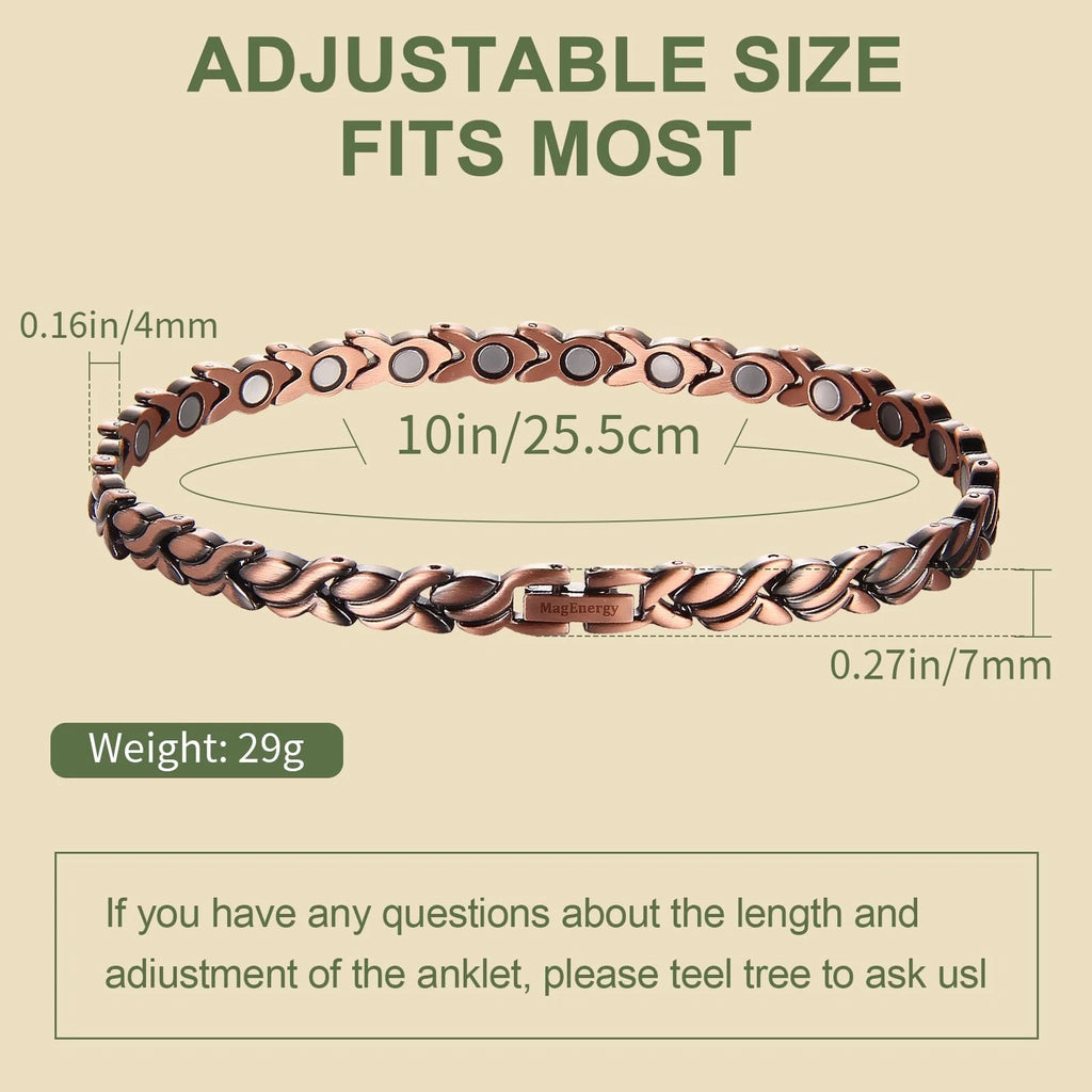 MagEnergy Copper Magnetic Anklet for Women – Christian Cross Ankle Bracelet with 35 Magnets