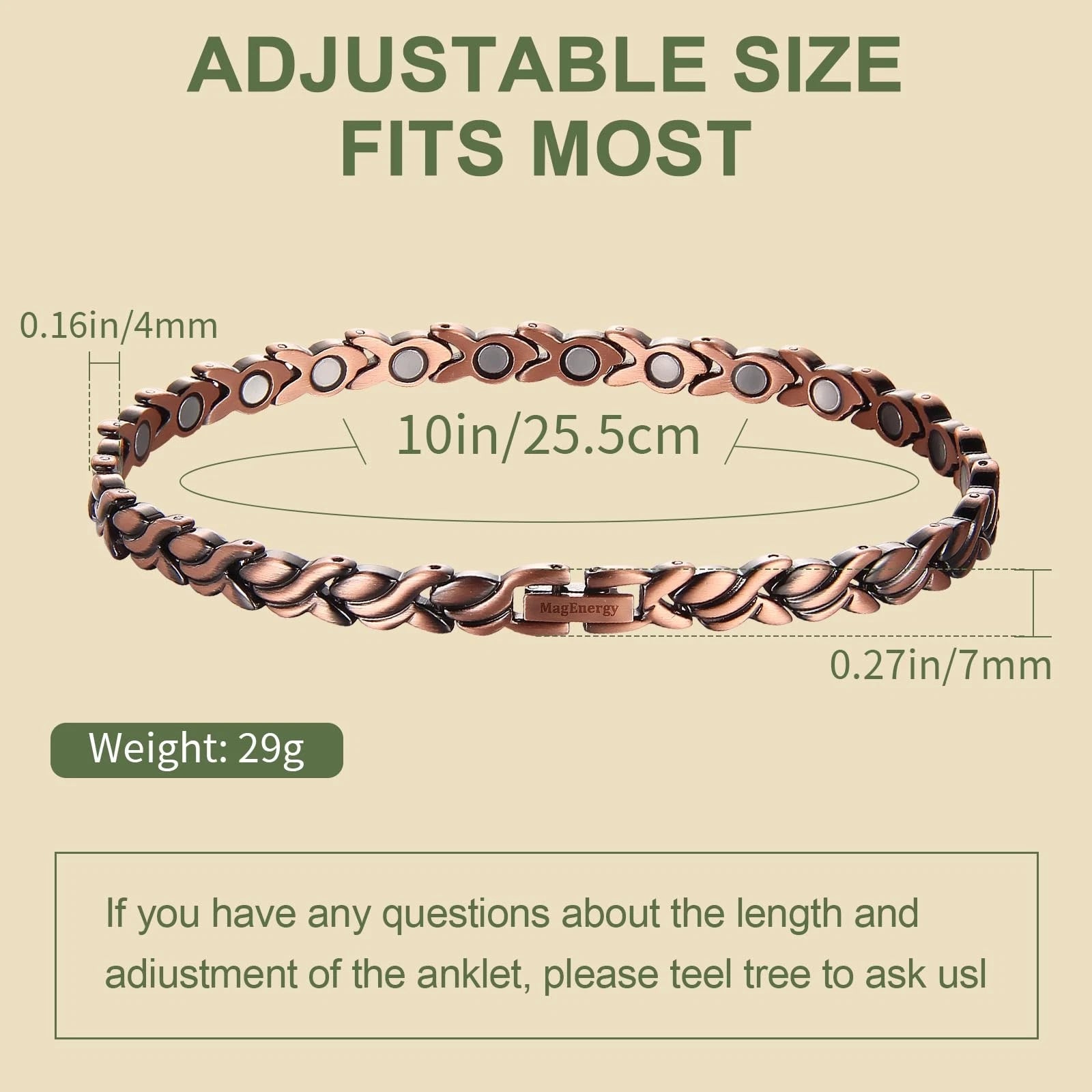 MagEnergy Copper Magnetic Anklet for Women – Christian Cross Ankle Bracelet with 35 Magnets