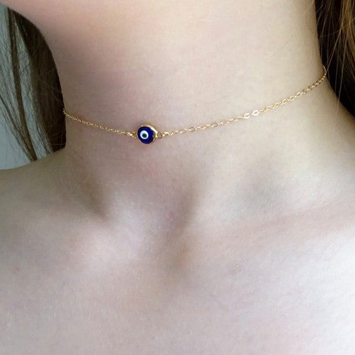 Evil Eye Choker Necklace for Women – Gold or Silver Plated Minimalist Jewellery