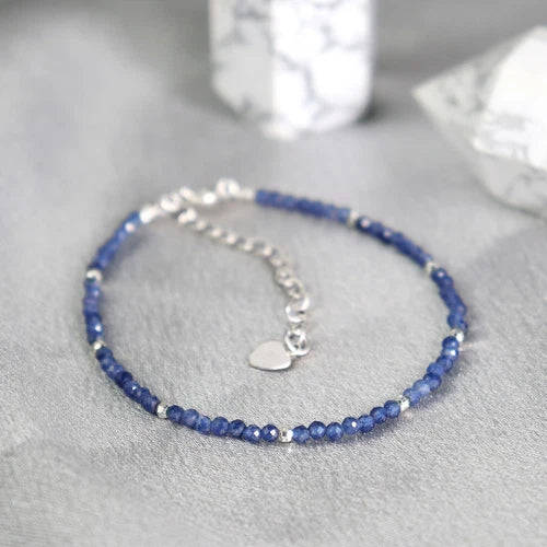 Minimalist Sapphire Bead Bracelet for Women – 2mm Blue Gemstone Jewellery