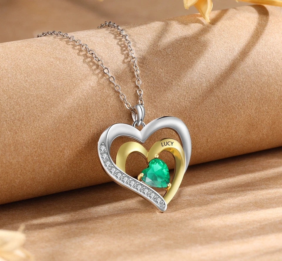 Personalised Mother’s Day Necklace with 2–5 Names & Birthstones – Silver or Gold Heart Pendant
