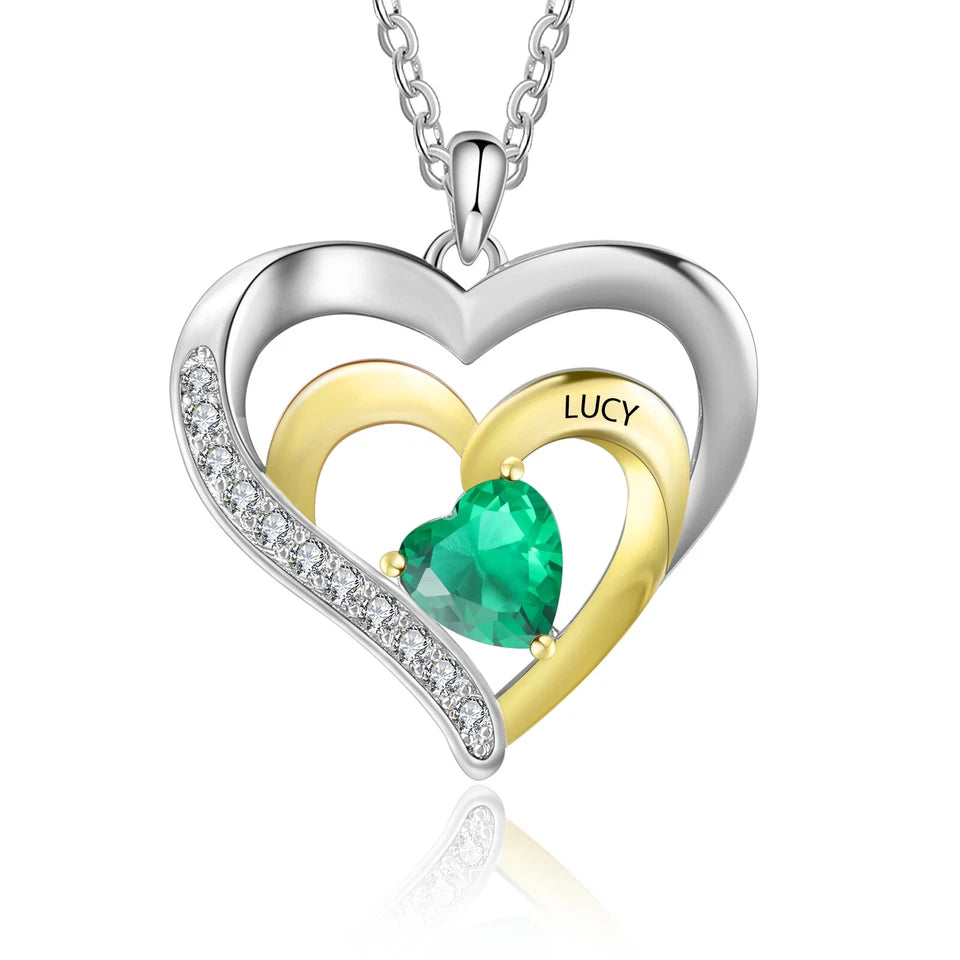 Personalised Mother’s Day Necklace with 2–5 Names & Birthstones – Silver or Gold Heart Pendant