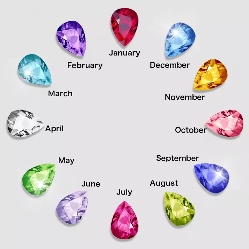 Personalised Double Birthstone Name Necklace – Engraved Heart Pendant with Zirconia Stones