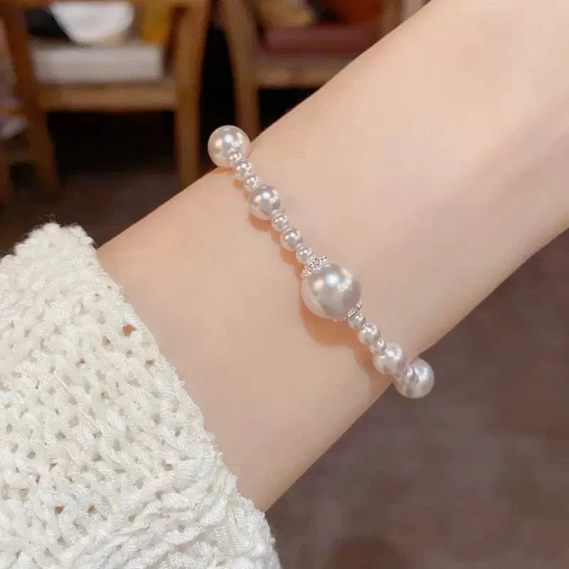 Elegant Pearl Beaded Bracelet for Women – Adjustable Silver-Tone Jewellery