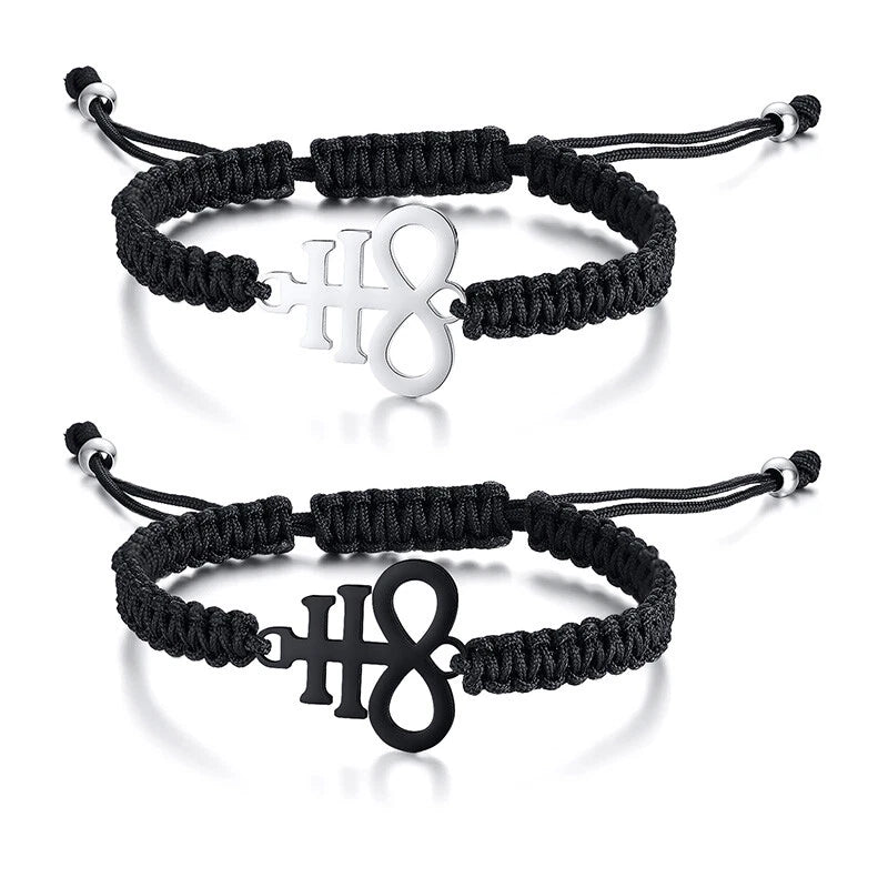 Men’s Lucifer Sigil Bracelet – Adjustable Black Braided Rope Occult Symbol Cuff