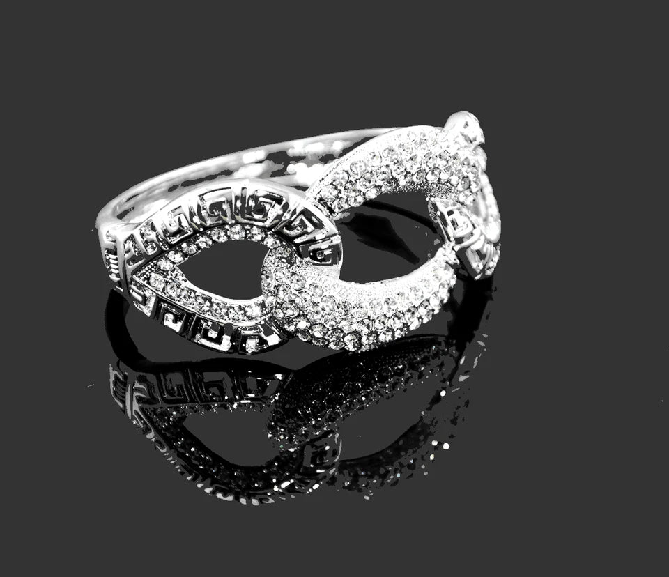 Silver-Tone CZ Infinity Hinged Bangle – Chunky Greek Key Statement Cuff
