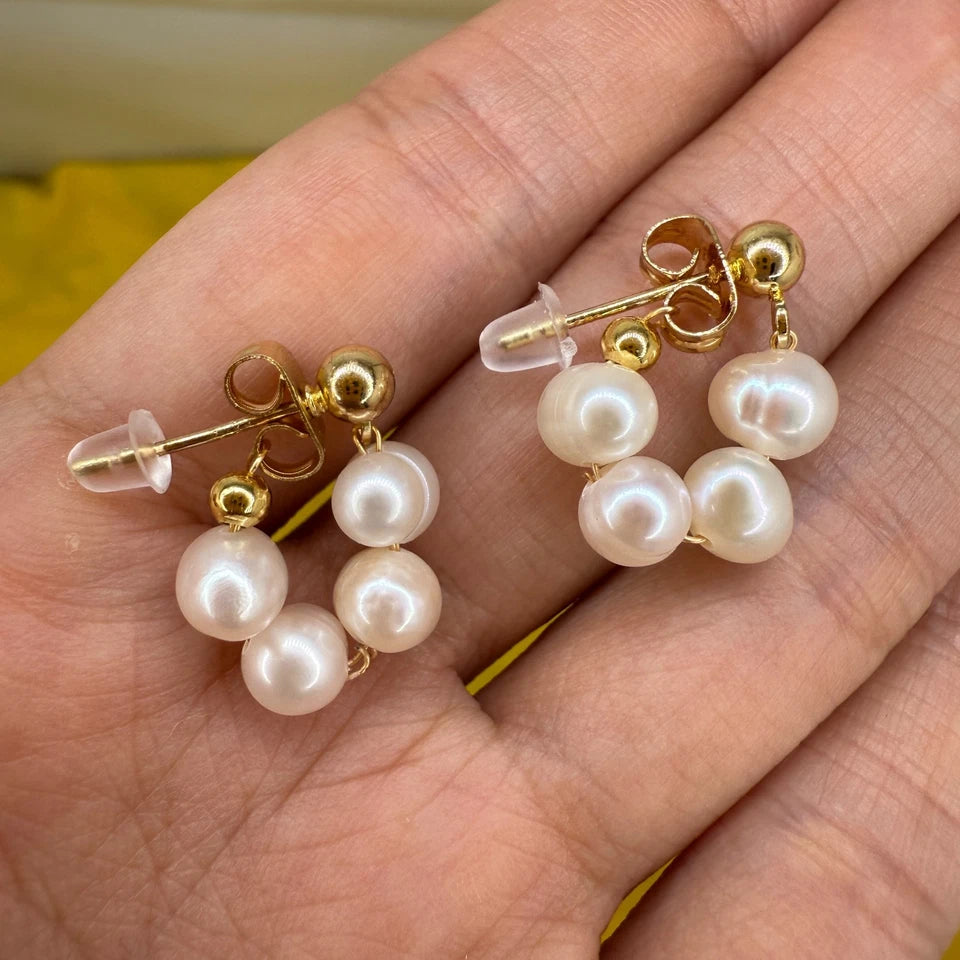 Natural Freshwater Pearl Cluster Stud Earrings – 14K Gold-Plated Bridal Jewellery