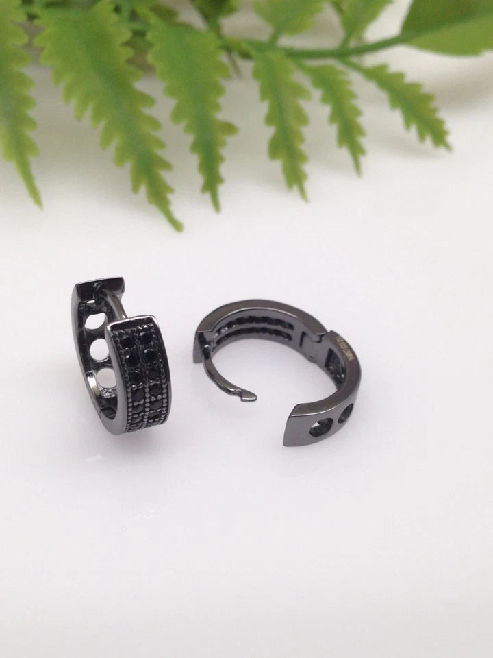 925 Sterling Silver Black Onyx Huggie Hoop Earrings – 13mm Unisex Jewellery